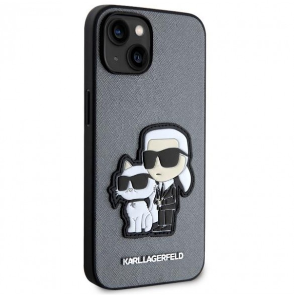 Karl Lagerfeld iPhone 14 6.1" hardcase silver/silver Saffiano Karl & Choupette