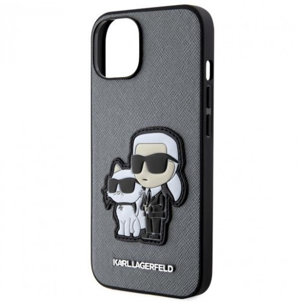 Karl Lagerfeld iPhone 14 6.1" hardcase silver/silver Saffiano Karl & Choupette