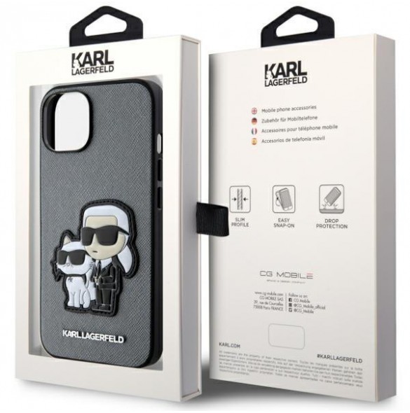 Karl Lagerfeld iPhone 14 6.1" hardcase silver/silver Saffiano Karl & Choupette