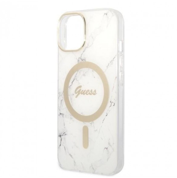 Set Guess Case+ Charger iPhone 14 6.1" white/white hard case Marble MagSafe