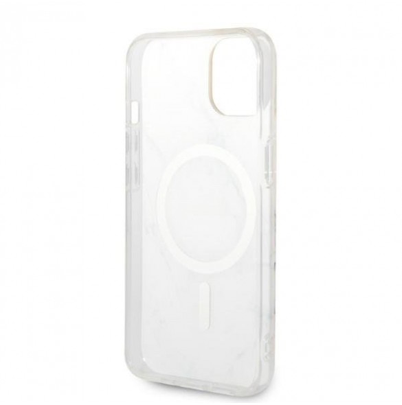 Set Guess Case+ Charger iPhone 14 6.1" white/white hard case Marble MagSafe