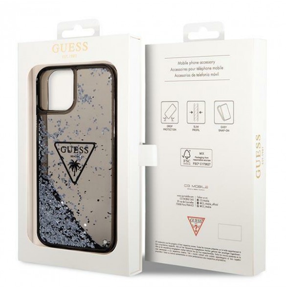 Guess iPhone 14 6.1" black/black hardcase Liquid Glitter Palm Collection