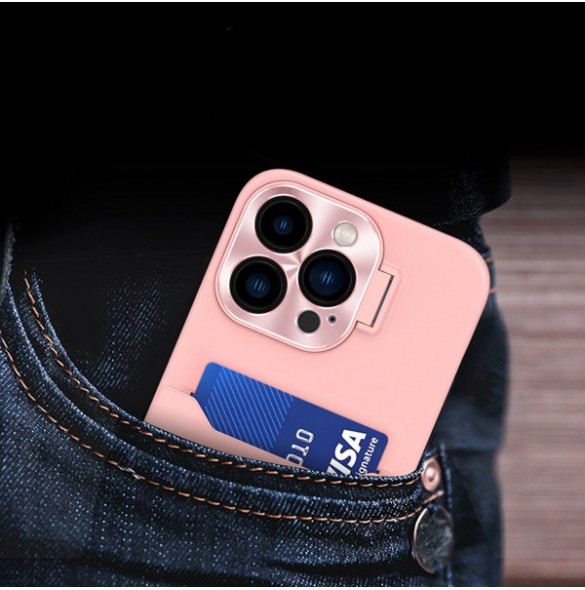 Leather Stand Case case for iPhone 14 cover card wallet with stand pink