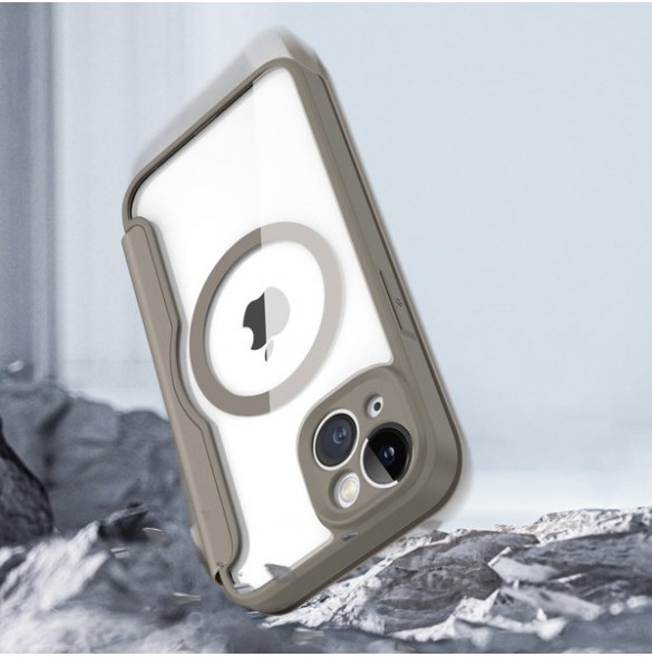 Dux Ducis Skin X Pro case iPhone 14 MagSafe magnetic flip cover beige