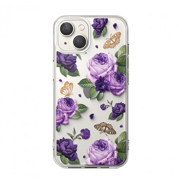 Ringke Fusion Design Armor Case Cover with Gel Frame for iPhone 14 transparent (Purple rose)
