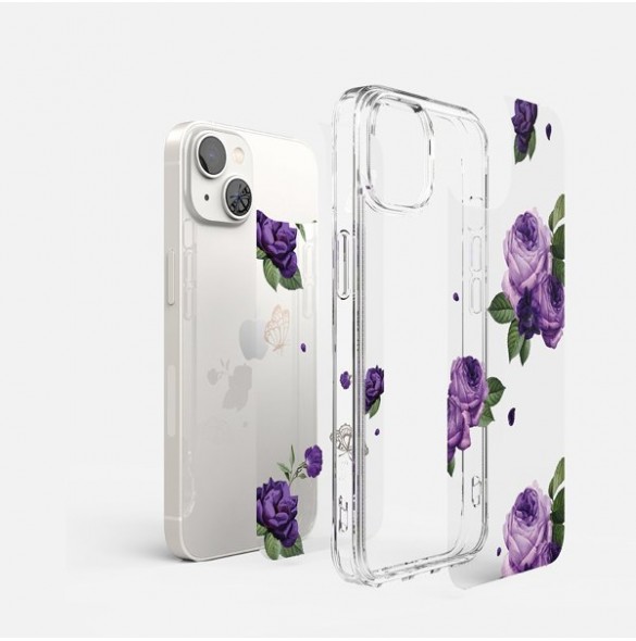 Ringke Fusion Design Armor Case Cover with Gel Frame for iPhone 14 transparent (Purple rose)