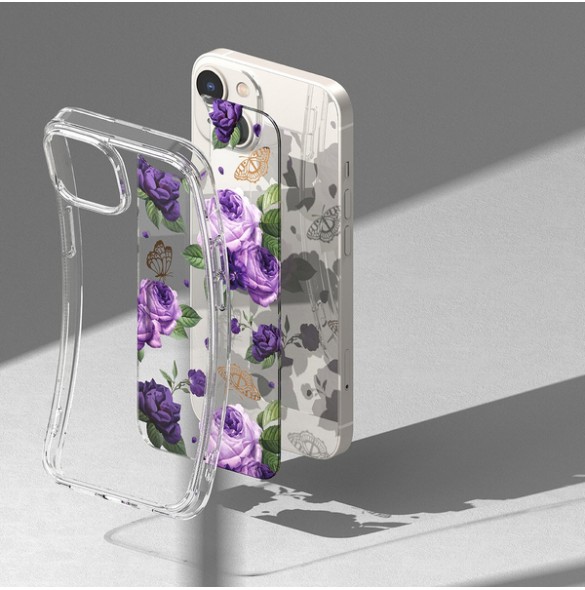 Ringke Fusion Design Armor Case Cover with Gel Frame for iPhone 14 transparent (Purple rose)