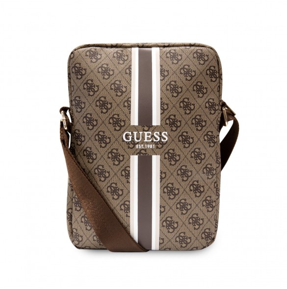Guess PU 4G Printed Stripes Tablet Bag 10" Brown
