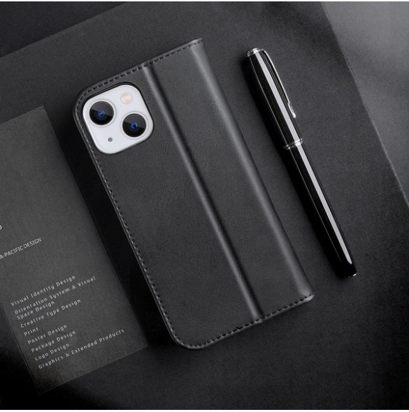 Dux Ducis Hivo Leather Flip Cover Genuine Leather Wallet for Cards and Documents iPhone 14 Black
