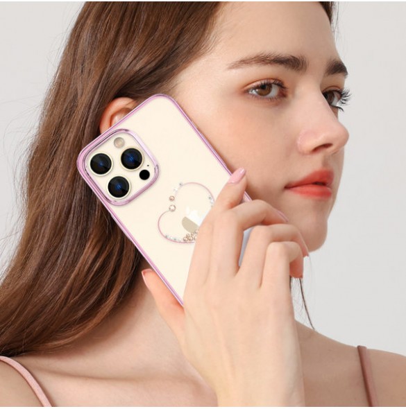 Kingxbar Wish Series case for iPhone 14 decorated with pink crystals