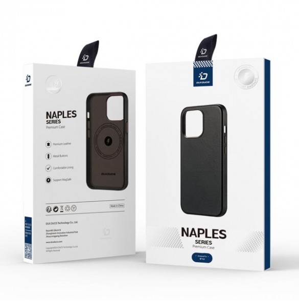 Dux Ducis Naples case for iPhone 14 leather cover dark brown