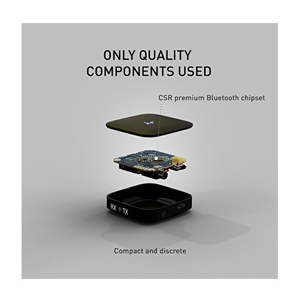 KitSound Bluetooth Wireless Airline Plane Music Transmitter Receiver Adaptor - Svart
