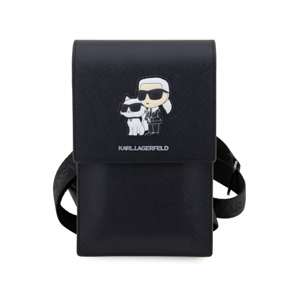 Karl Lagerfeld Saffiano Metal Logo NFT Wallet Phone Bag Black