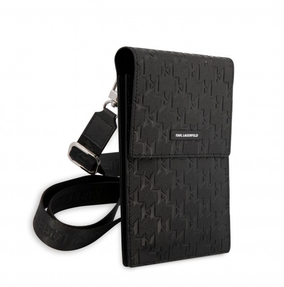 Karl Lagerfeld Saffiano Monogram Wallet Phone Bag Black