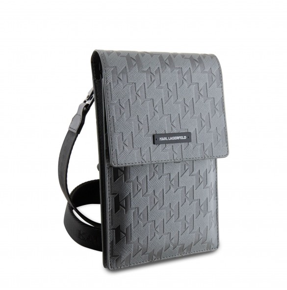 Karl Lagerfeld Saffiano Monogram Wallet Phone Bag Silver