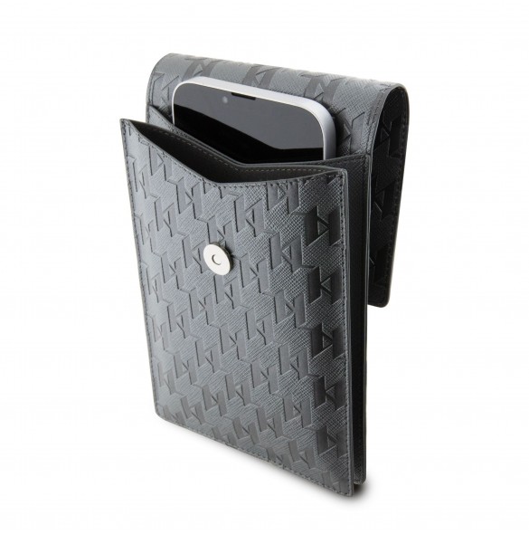 Karl Lagerfeld Saffiano Monogram Wallet Phone Bag Silver
