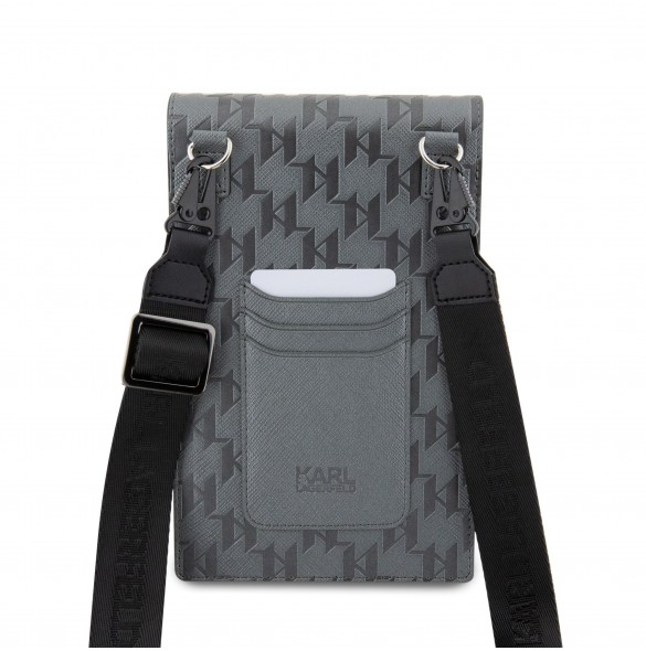 Karl Lagerfeld Saffiano Monogram Wallet Phone Bag Silver