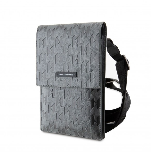 Karl Lagerfeld Saffiano Monogram Wallet Phone Bag Silver