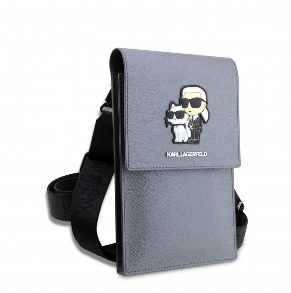 Karl Lagerfeld Saffiano Metal Logo NFT Wallet Phone Bag Silver