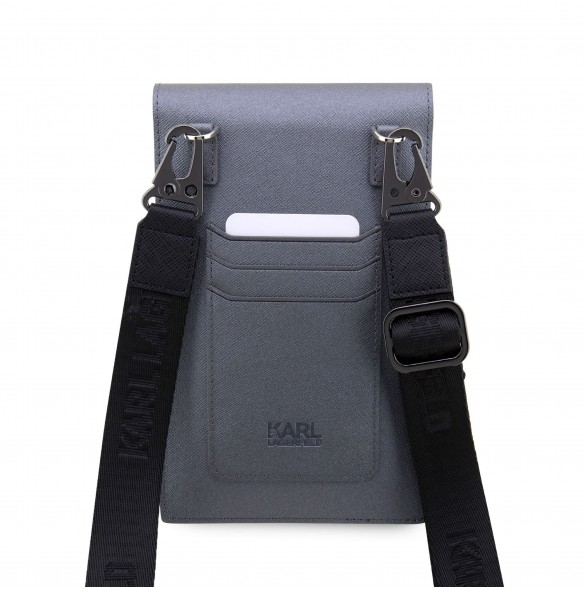 Karl Lagerfeld Saffiano Metal Logo NFT Wallet Phone Bag Silver