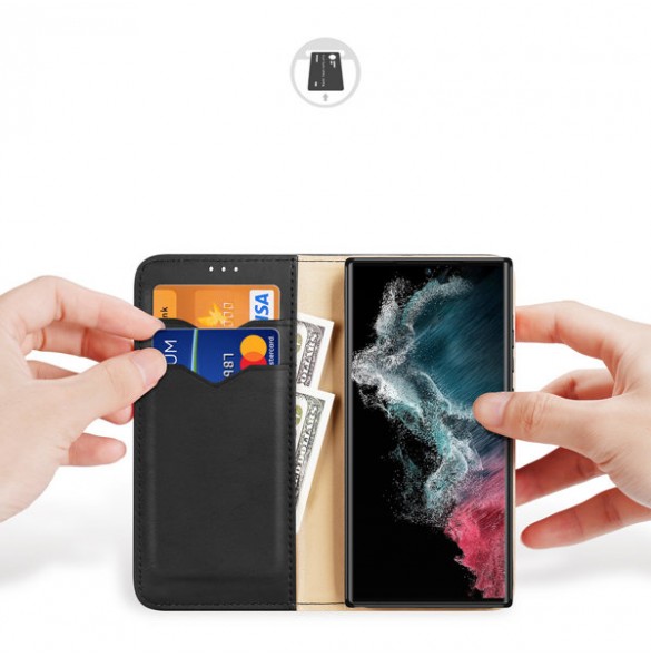 Dux Ducis Hivo case Samsung Galaxy S23 Ultra cover with flip wallet stand RFID blocking black