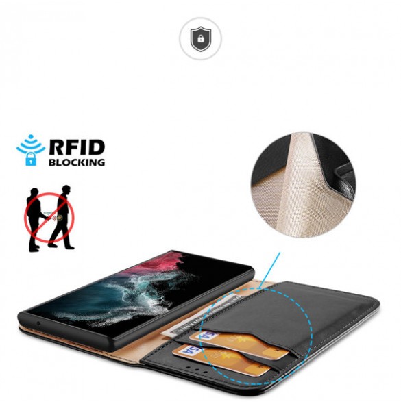Dux Ducis Hivo case Samsung Galaxy S23 Ultra cover with flip wallet stand RFID blocking black