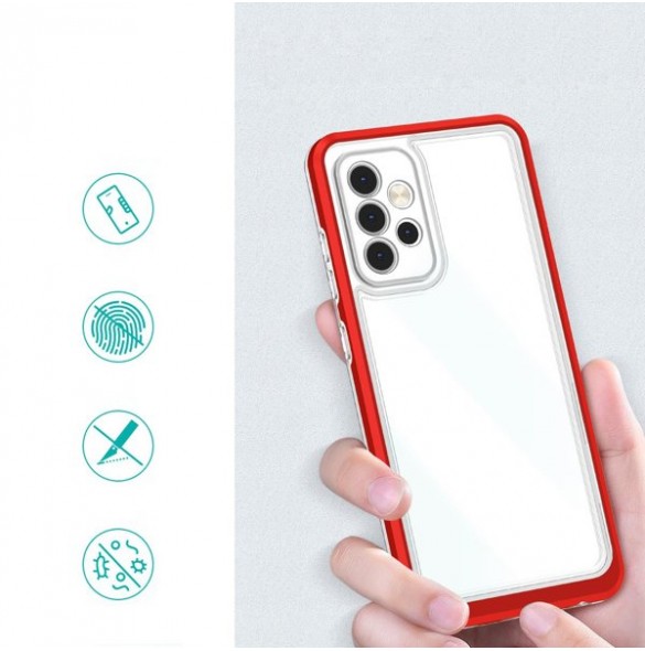 Clear 3in1 case for Samsung Galaxy A14 silicone cover with frame red