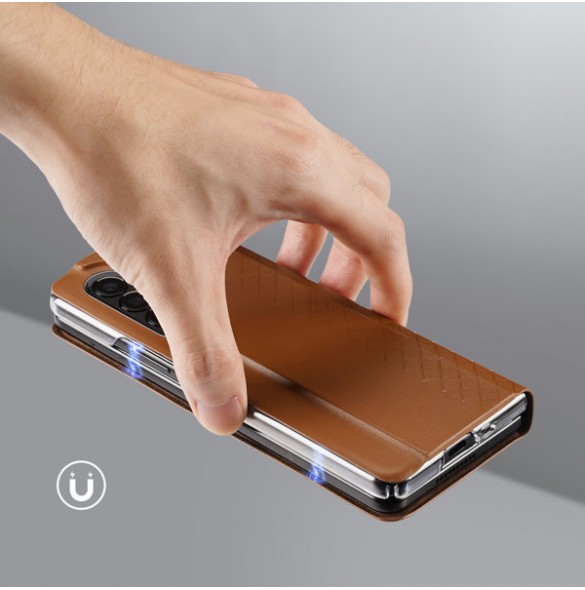 Dux Ducis Bril case for Samsung Galaxy Z Fold4 with a flip wallet stand brown