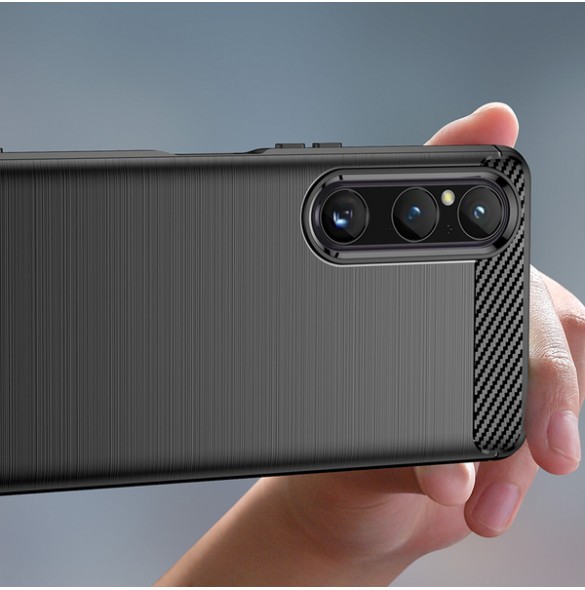 Carbon Case cover for Sony Xperia 1 V flexible silicone carbon cover black