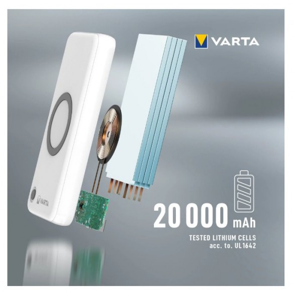VARTA Portable Wireless Powerbank 20000mAh Silver