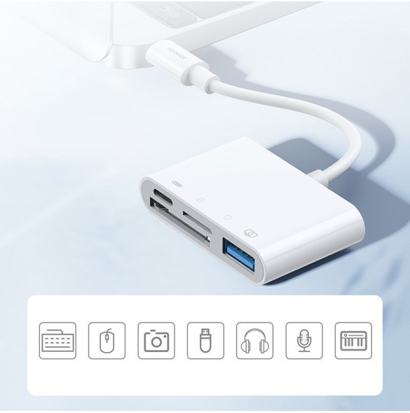 Joyroom HUB multifunctional OTG Lightning adapter - USB 3.2 Gen 1 (3.0, 3.1 Gen 1) / SD, TF / Lightning card reader white