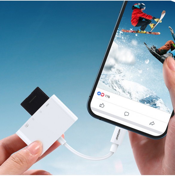Joyroom HUB multifunctional OTG Lightning adapter - USB 3.2 Gen 1 (3.0, 3.1 Gen 1) / SD, TF / Lightning card reader white