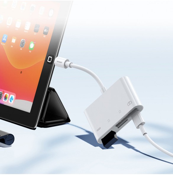 Joyroom HUB multifunctional OTG Lightning adapter - USB 3.2 Gen 1 (3.0, 3.1 Gen 1) / SD, TF / Lightning card reader white