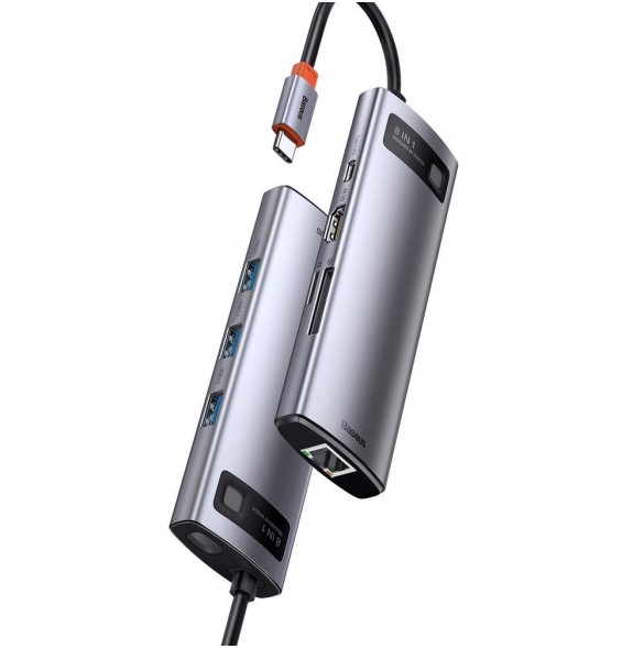 Baseus Metal Gleam 8in1 multifunctional USB Type C HUB - USB Type C Power Delivery Gray
