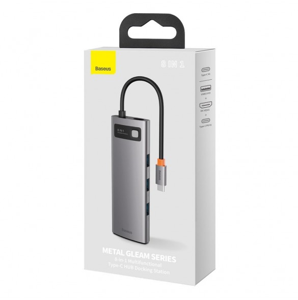 Baseus Metal Gleam 8in1 multifunctional USB Type C HUB - USB Type C Power Delivery Gray