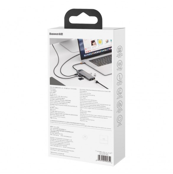 Baseus Metal Gleam 8in1 multifunctional USB Type C HUB - USB Type C Power Delivery Gray