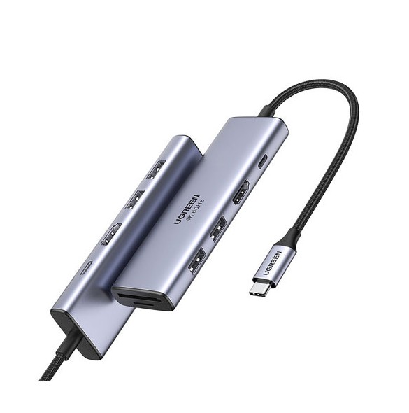Ugreen multi-functional HUB USB Type C - 2x USB 3.2 Gen 1 / HDMI 4K 60Hz / SD and TF card reader / USB Type C PD 100W gray