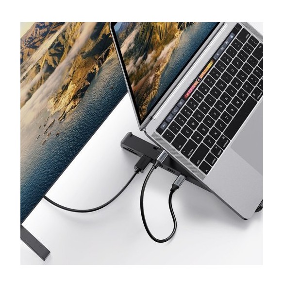 Ugreen X-Kit foldable laptop stand HUB USB Type C - 2x USB 3.2 Gen 1 / HDMI 4K 30 Hz 3D / SD and microSD card reader black