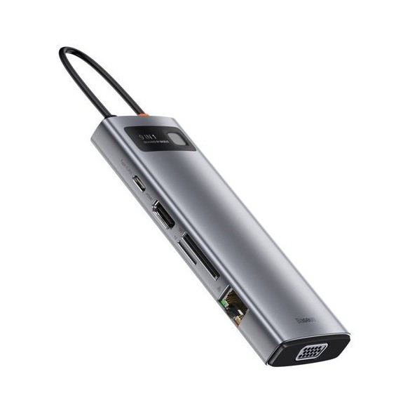 Baseus Metal Gleam 9in1 multifunctional USB Type C HUB - 3x USB 3.2 Gen 1 5Gbps RJ45 1Gbps gray