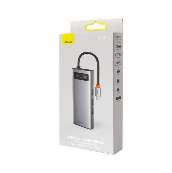 Baseus Metal Gleam 9in1 multifunctional USB Type C HUB - 3x USB 3.2 Gen 1 5Gbps RJ45 1Gbps gray