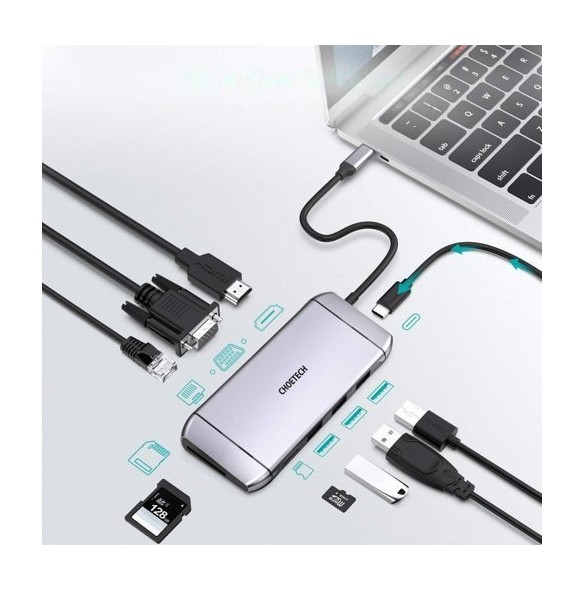 Choetech 9in1 multifunctional USB Type C HUB - 3x USB 3.2 Gen 1 gray