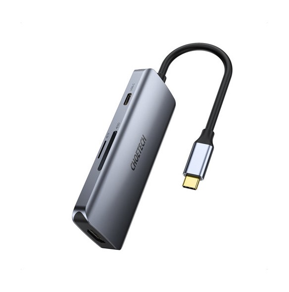 Choetech 7in1 multifunctional USB Type C HUB - 3x USB 3.2 Gen 1 / SD and TF memory card reader / HDMI 4K 30Hz / USB Type C gray