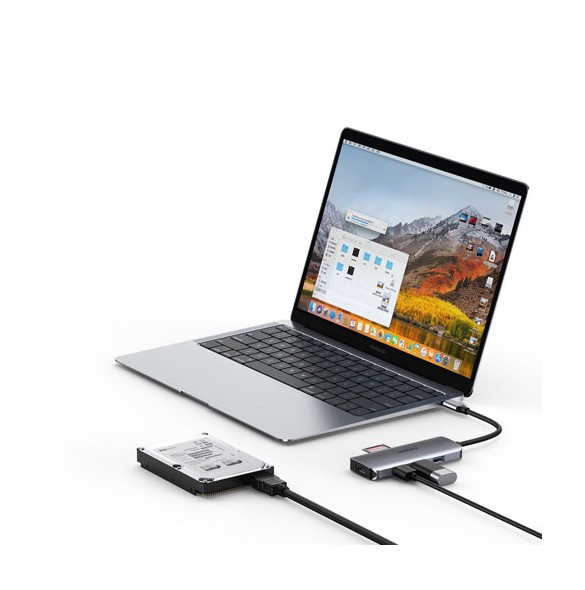 Choetech 7in1 multifunctional USB Type C HUB - 3x USB 3.2 Gen 1 / SD and TF memory card reader / HDMI 4K 30Hz / USB Type C gray