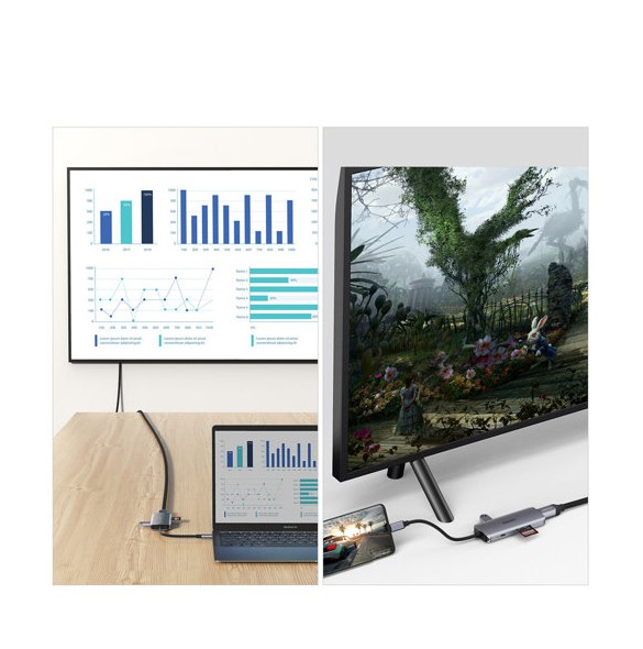Choetech 7in1 multifunctional USB Type C HUB - 3x USB 3.2 Gen 1 / SD and TF memory card reader / HDMI 4K 30Hz / USB Type C gray
