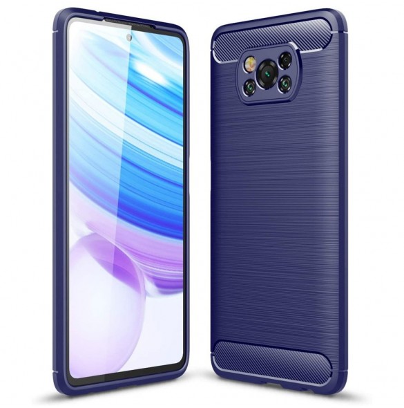 JollyFX Carbon Case Flexibelt skal TPU-fodral till Xiaomi Poco X3 NFC / Poco X3 Pro - Blå