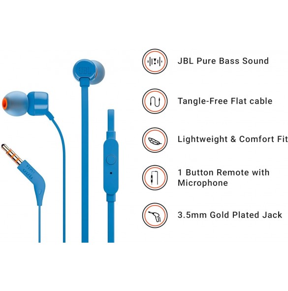 JBL T160 In-Ear Headset 3,5 mm Blå