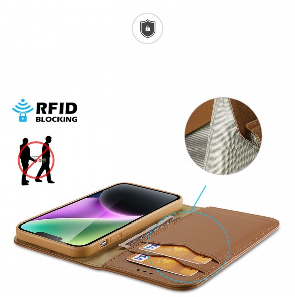 Dux Ducis Hivo RFID blocking wallet case for iPhone 15 - brown