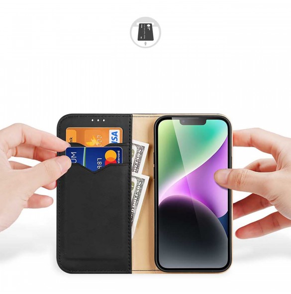 Dux Ducis Hivo iPhone 15 Plus RFID Blocking Wallet Case - Black