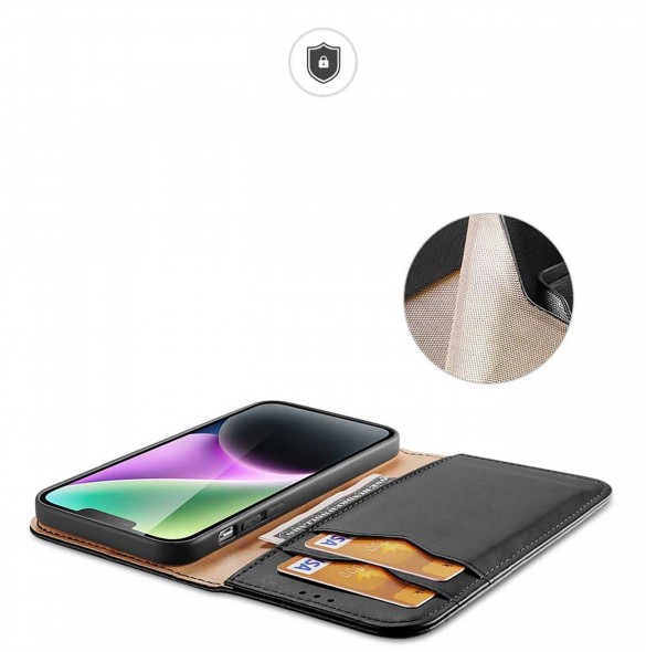 Dux Ducis Hivo iPhone 15 Plus RFID Blocking Wallet Case - Black