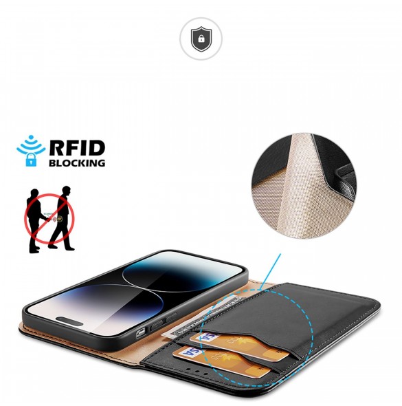 Dux Ducis Hivo iPhone 15 Pro Dux Ducis Hivo RFID Blocking Wallet Case - Black